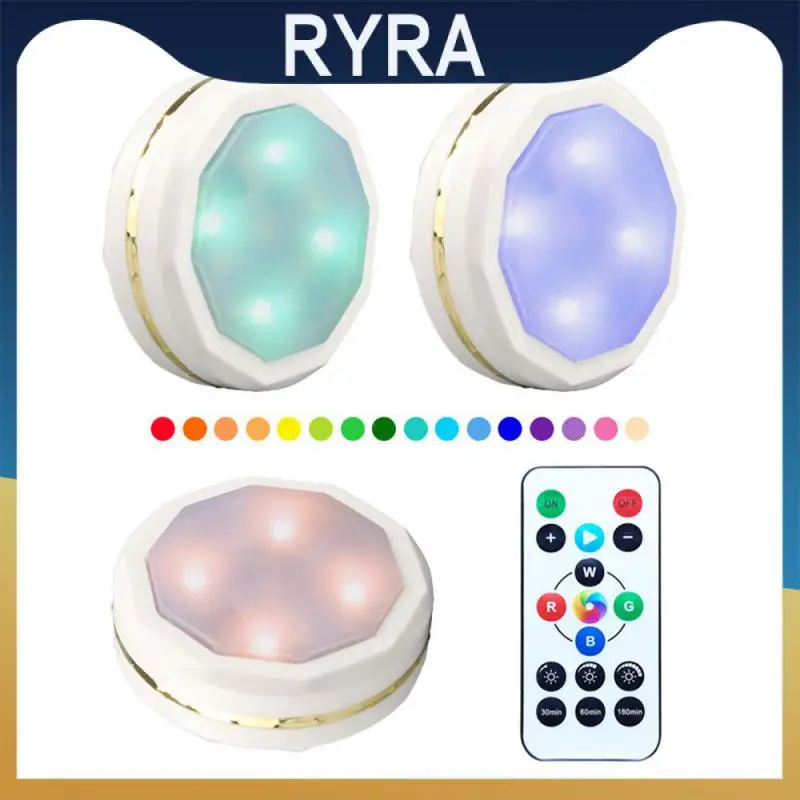

LED Round Night Light Remote Control Rechargeable Dimmable Color Night Light RGB Bedroom Warm Wardrobe Lamps