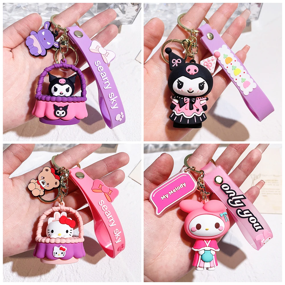 

Kawaii Sanrio Kuromi Keychain Anime Hello Kitty Cinnamoroll Keyring Doll Bag Pendant Cartoon Key Chains Accessories Gift