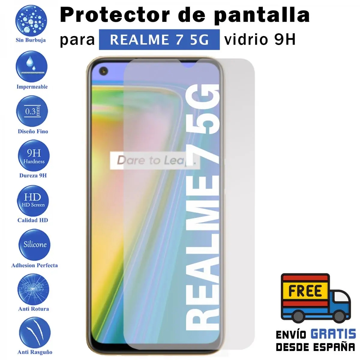 

Realme 7 5G tempered glass screen Protector 9H for movil - Todotumovil