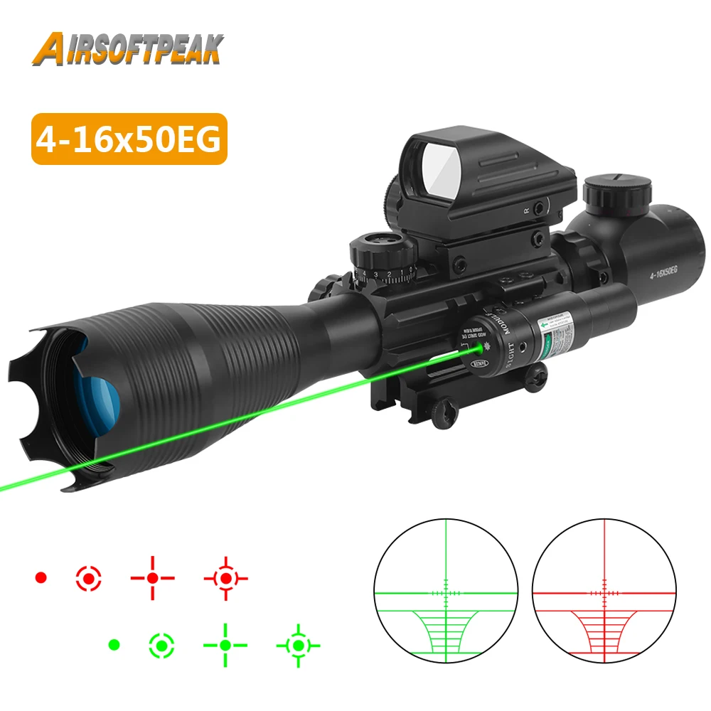 

Тактический Оптический прицел 4-16x50EG, комбинированный прицел с красной и зеленой подсветкой, прицел для винтовки с красной точкой, лазерный прицел