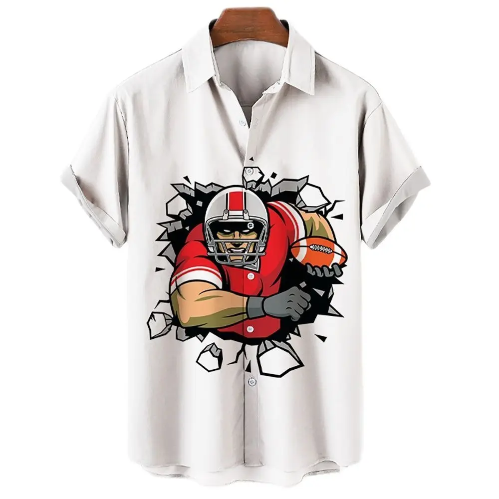 

Men's Casual Hawaiian Short Sleeve Cartoon Shirt 3D Sports Rugby Retro Print Loose Unisex Shirt