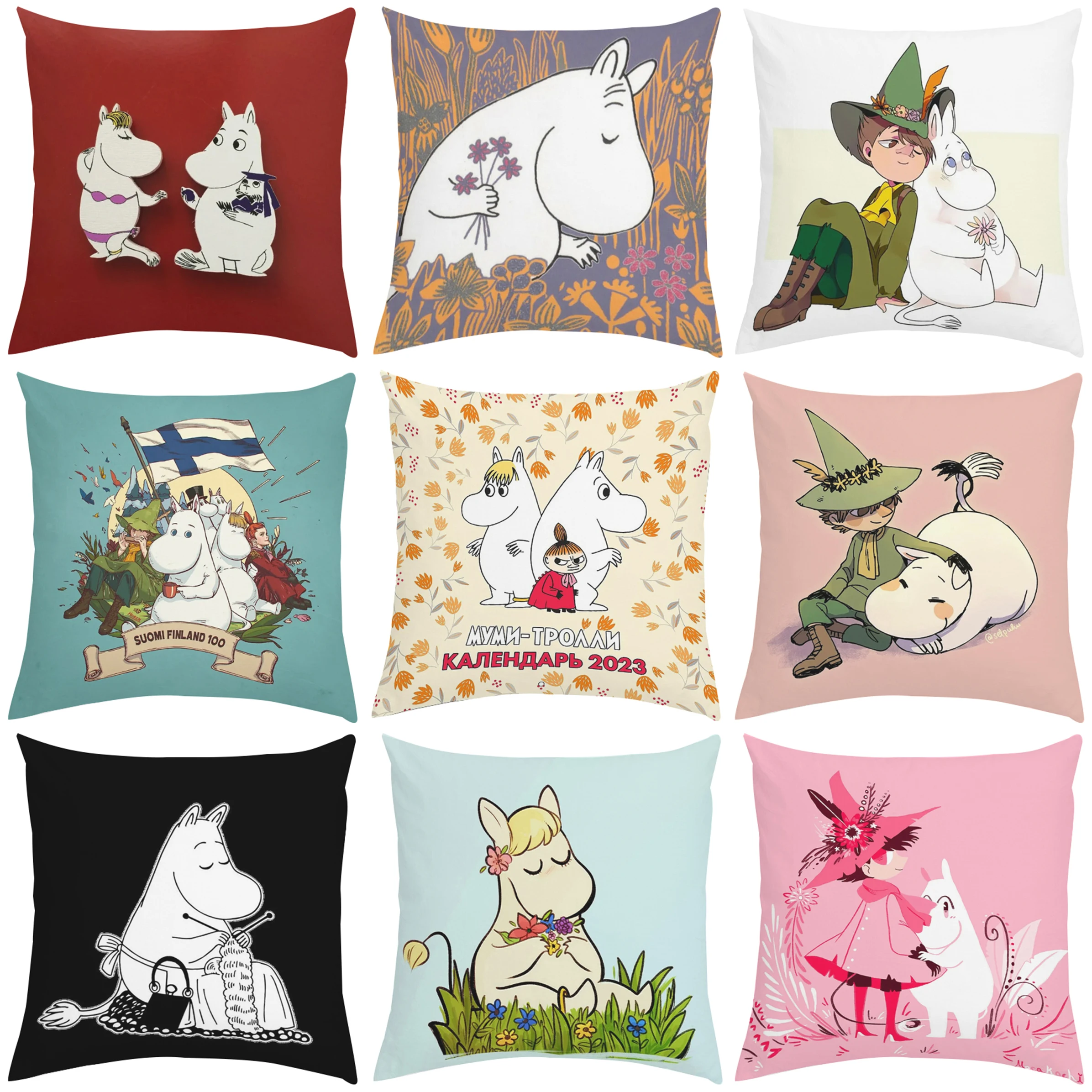 

Throw Pillow Covers for Bed Pillows Hippo Moomines Short Plush Cushion Cover Pillowcase Car Sofa 45x45 Cushions Decorative 50*50