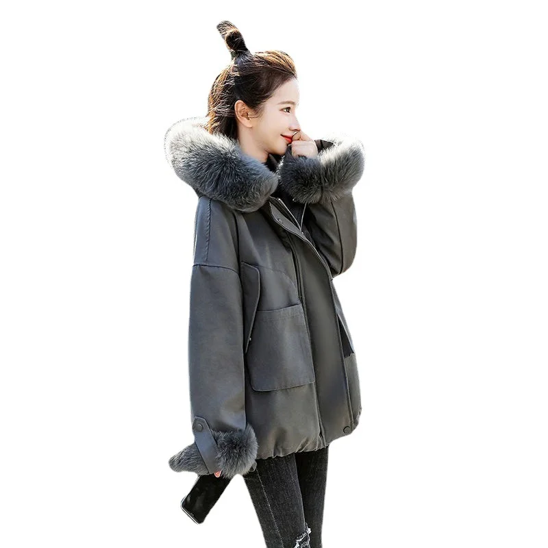 Women Outwear Solid Green Winter Thick Jackets High Quality Trench Faux Lamb Wool Coats Long Sleeve Hooded Zipper Short Fur Coat