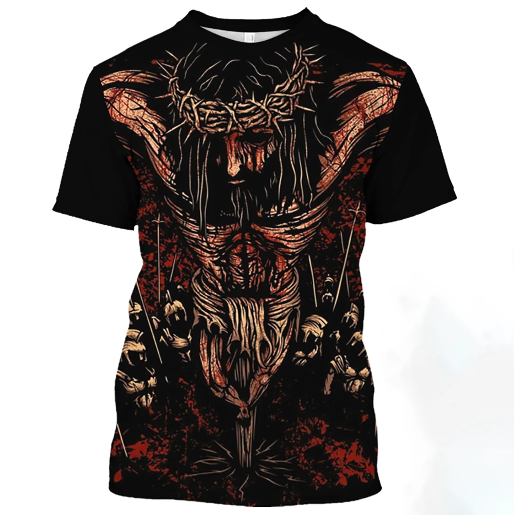 

Jesus Christ Pattern T Shirt For Men Summer Casual O-Neck Oversized Short Sleeve Catholicism Print Quick-Drying Men's T-shirts