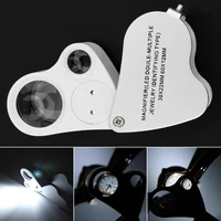 30x 60x illuminated magnifier high definition optical lense glass loupe dual lens 2 led lights for jewelry appraisal and reading