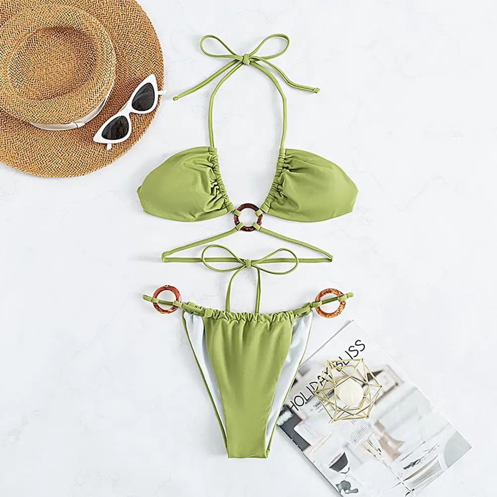 

Nylon Stylish High Elasticity Women Swimwear Sexy Bikini Set Split Type for Travel