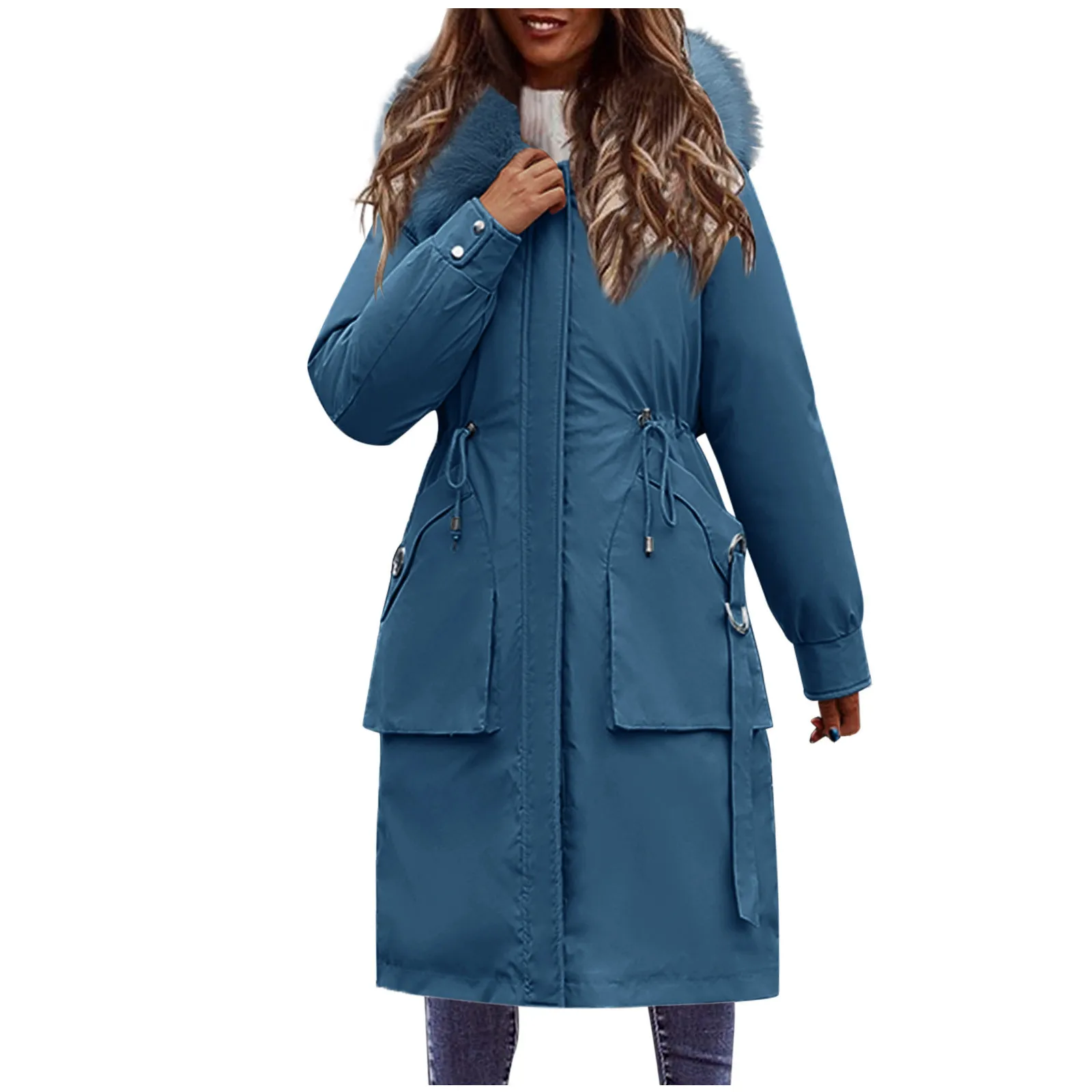 

Women's Winter Coat Down Padded Jacket Mid-length Waist Solid Color Hooded Collar Padded Long Sleeve Women's winter jacket