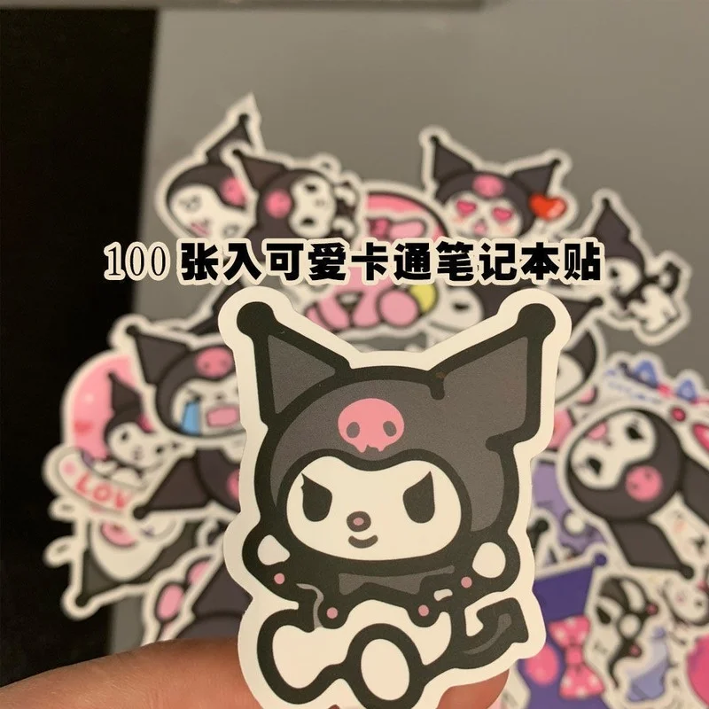 

100pcs Kawaii Sanrio Hand Account Material Stickers Melody Clow M Cartoon Waterproof Paste DIY Decorative Figure