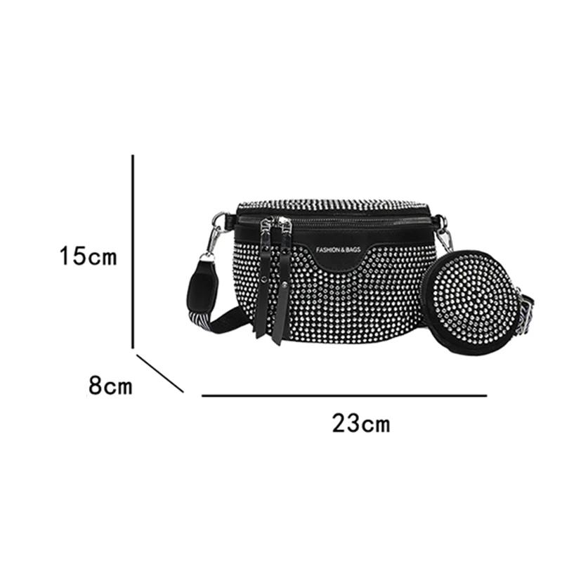 Нагрудные сумки через плечо для женщин Сумки из искусственной кожи со стразами и