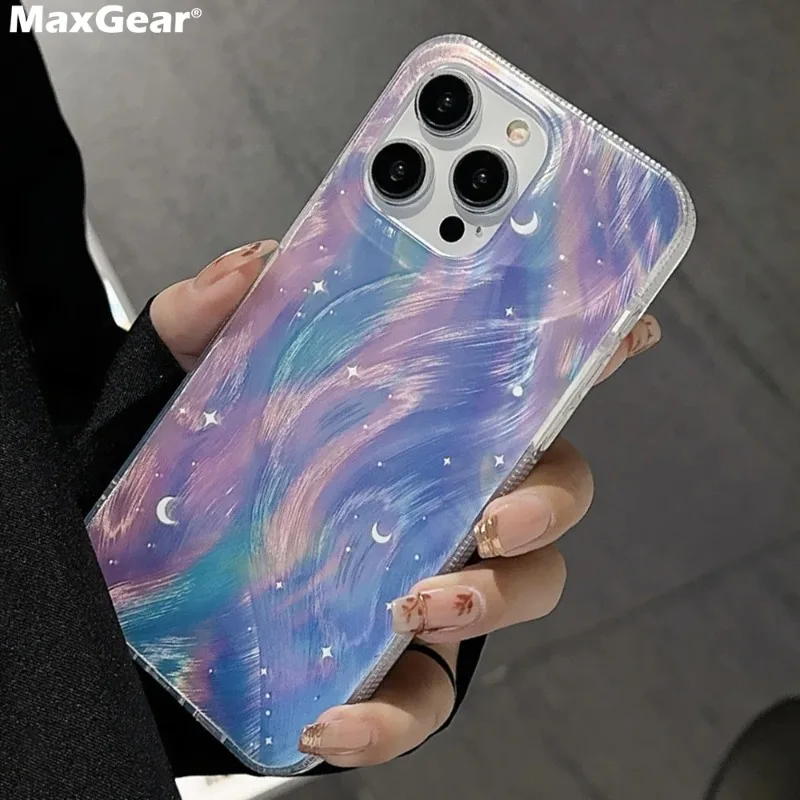 Роскошный эстетический чехол Aurora Starry Sky Rainbow для iPhone 15 14 13 12 11 Pro Max Plus