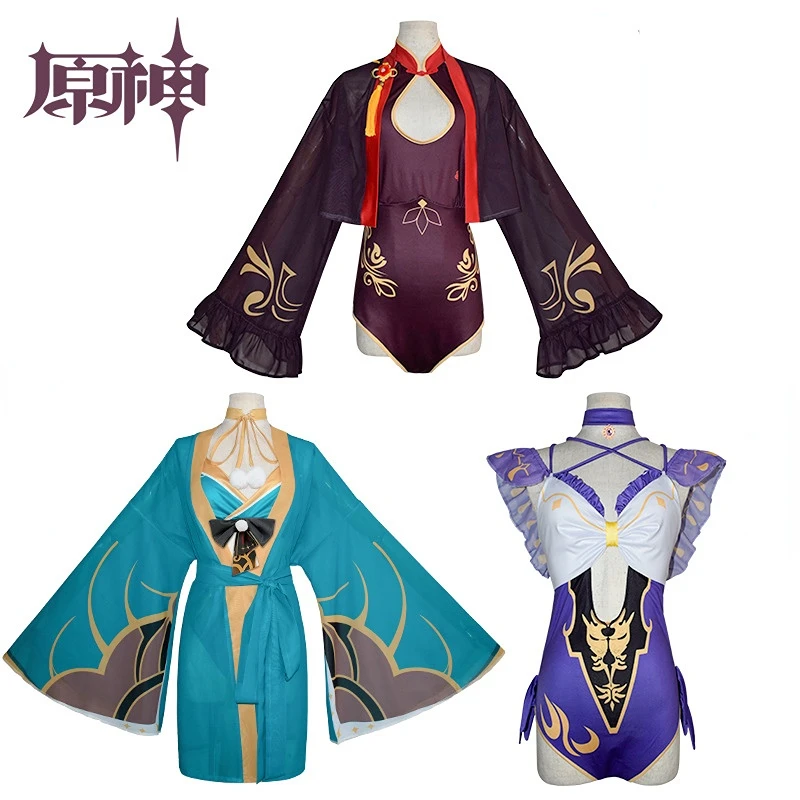 

Game Genshin Impact Hu Tao Lisa Ms Hina Lovely Jumpsuits Bikini Swimsuit Swimwear Summer Cloak Cosplay Costume Sexy Women Outfit