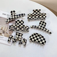 new fashion black white check acrylic hair claw clips smooth beige irregular geometric hairpin for women jewelry gifts
