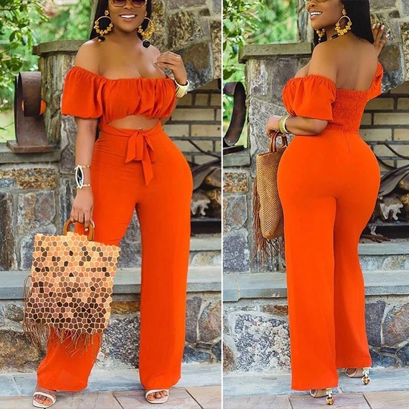 

Женский модный однотонный сексуальный комбинезон с открытой спиной на одно плечо оранжевого цвета