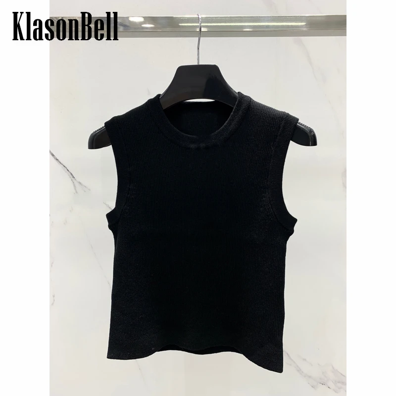 

12,24 KlasonBell черный шерстяной вязаный свитер без рукавов жилет для женщин