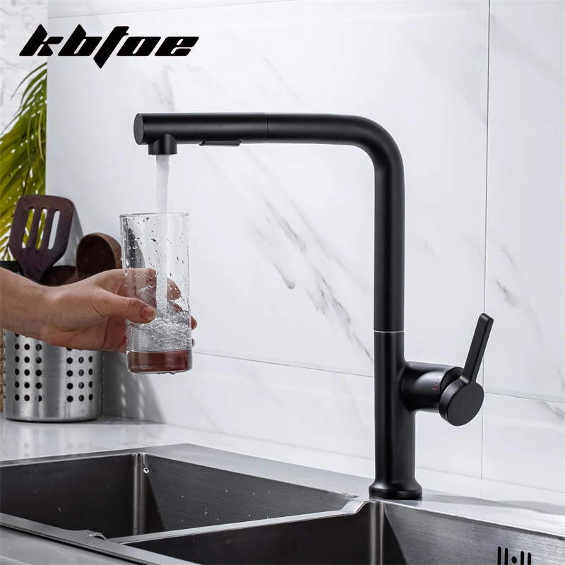 

Pull Out Kitchen Faucet Brass 360 Rotation Stream Sprayer Head Hot and Cold Water Sink Mixer Tap Brushed Gold/Black/Chrome Crane