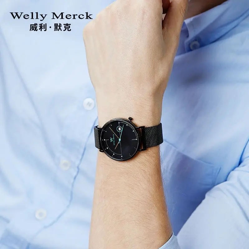Новые оригинальные простые мужские часы Welly Merck WM Студенческие Кварцевые модные
