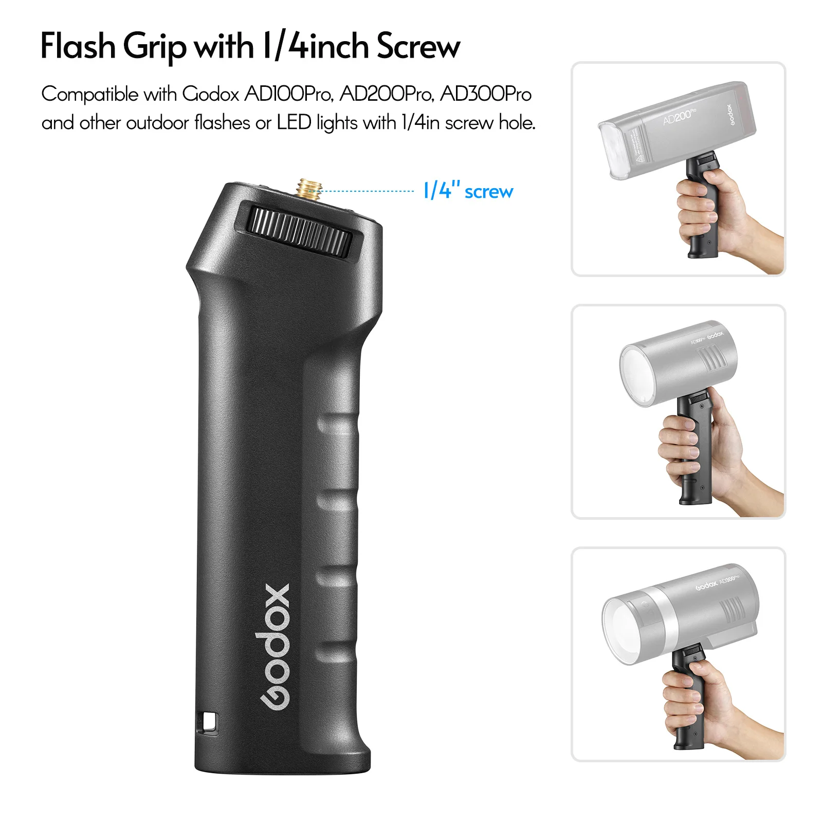 Фото Рукоятка-стабилизатор Godox AD200Pro Flash Grip FG-100 с винтом 1/4 дюйма для Godox AD100Pro, AD200, AD200Pro, AD300PRO №5