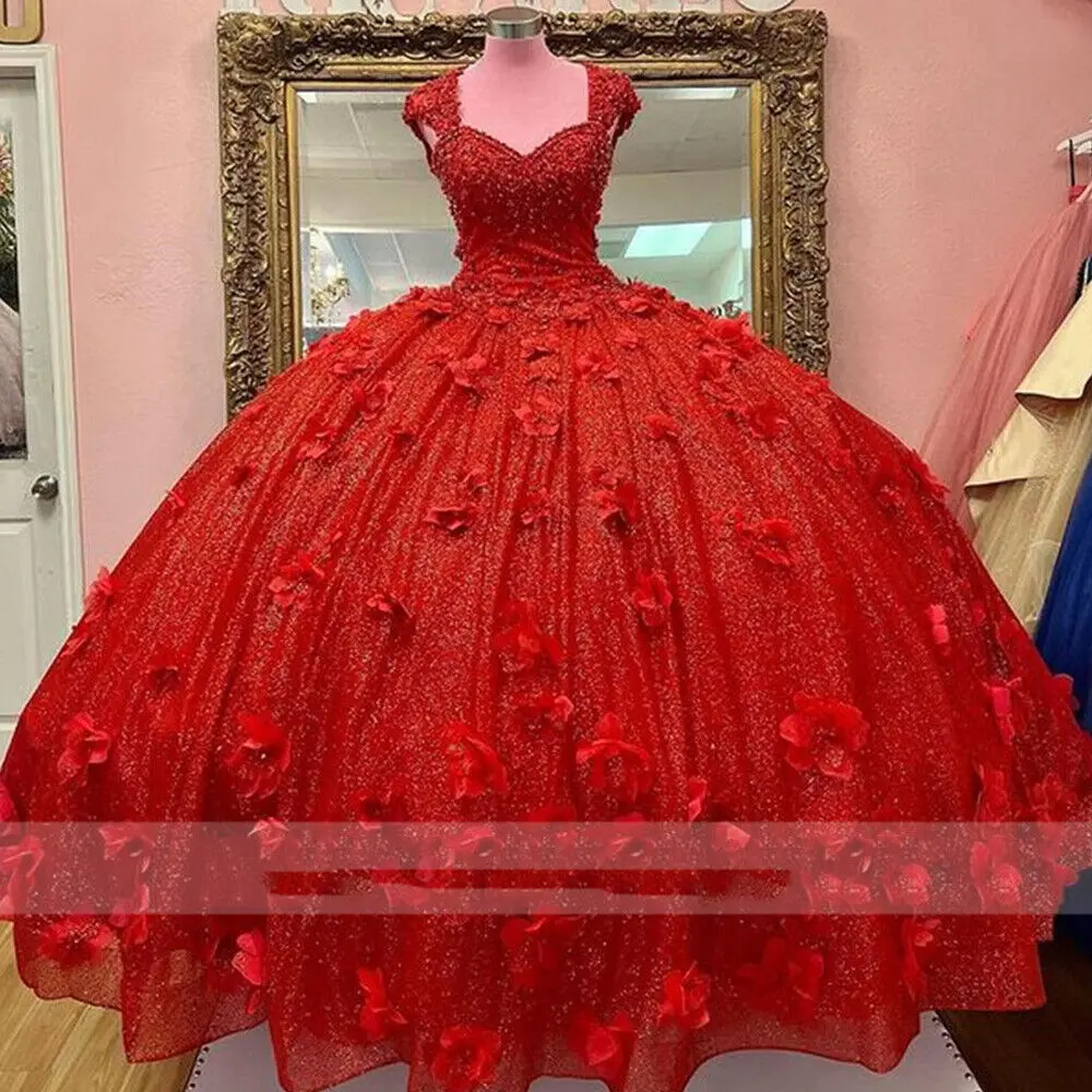 

Красное блестящее платье для принцессы ANGELSBRIDEP, платье для Quinceanera, 3D искусственное платье для принцессы на день рождения, платье для маскарад...
