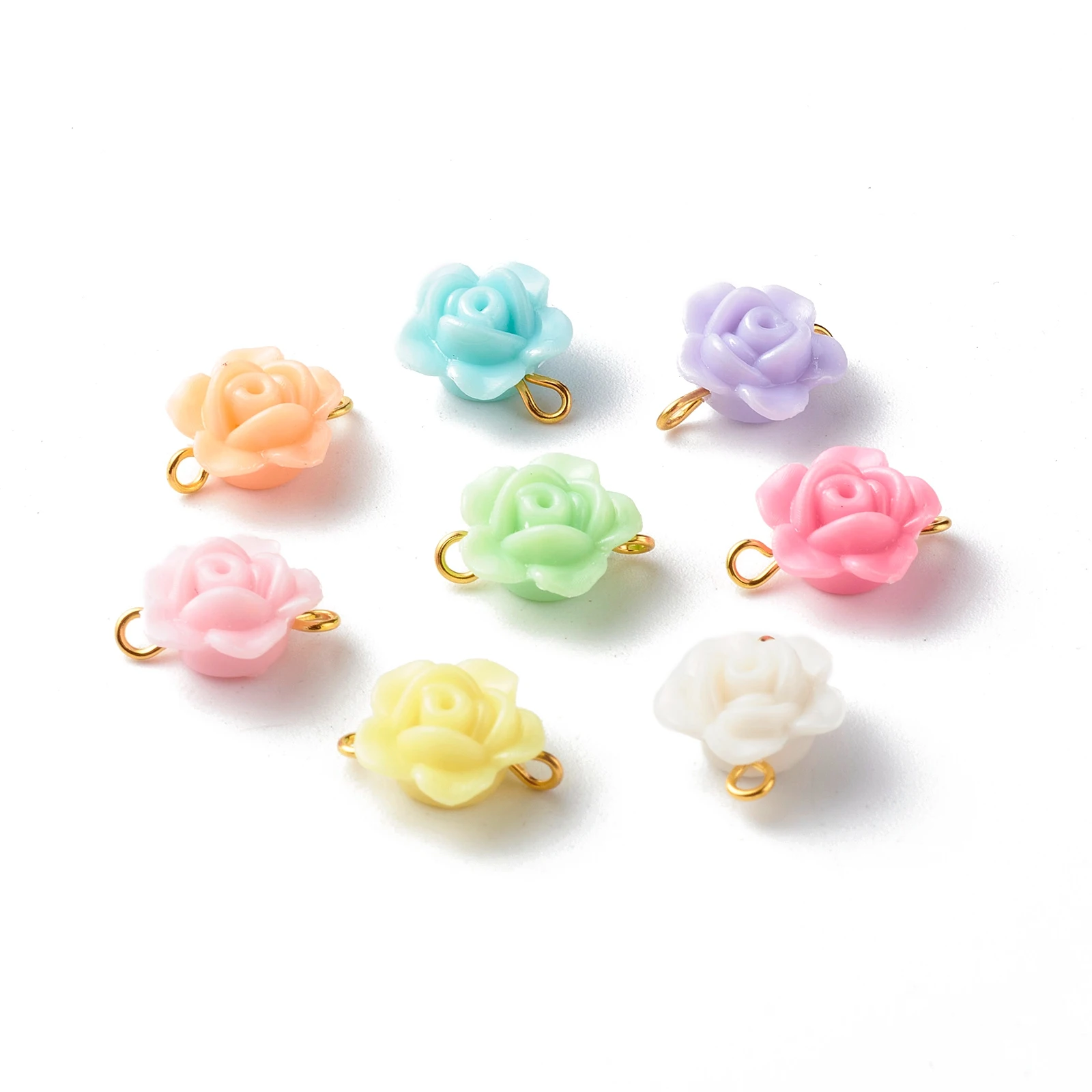 

Pandahall 100Pcs Mixed Color Flower Opaque Acrylic Beads Links Connectors With Gold Color Iron Finding for Jewelry Making