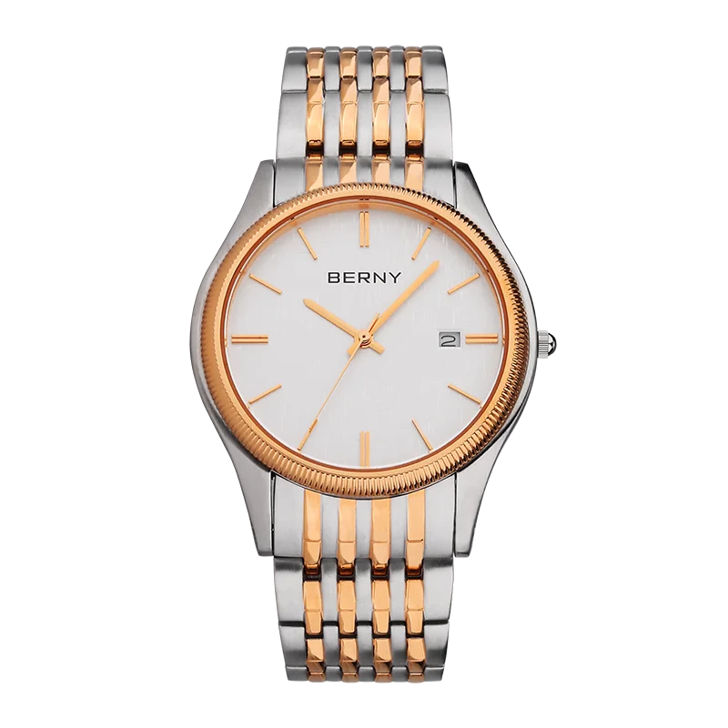 

BERNY Men Quartz Watch Relojes Hombre Fashion Classic Stainless Steel Strap Male Clock Relogio Masculino Moderno Wristwatch