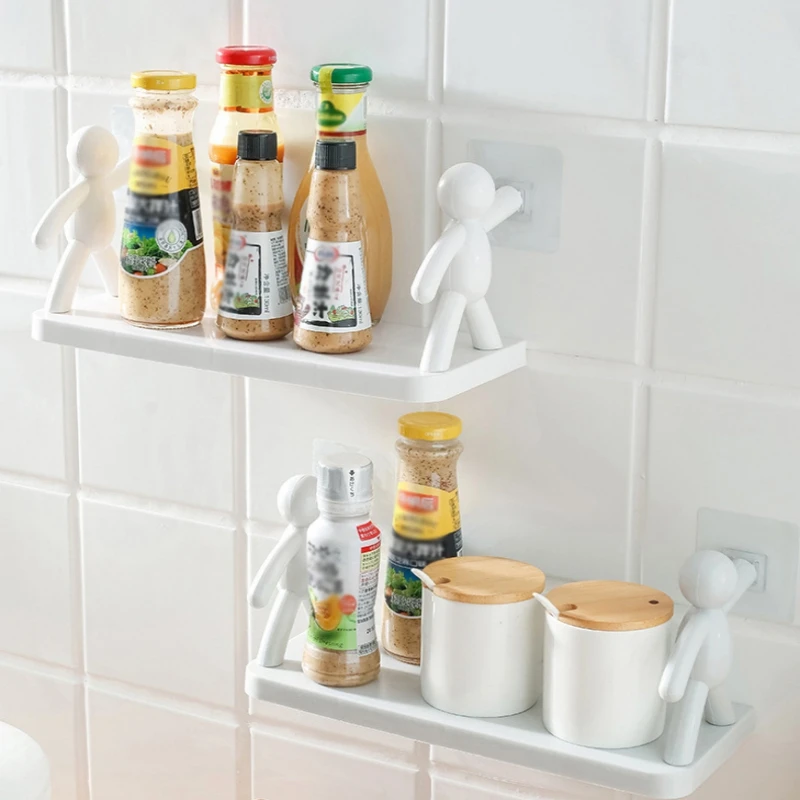 

Japanese Style Kitchen Bathroom Rack Free Punching Humanoid Cartoon Creative Punch-free Kitchen Storage Rack Seasoning Rack