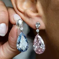 new gorgeous bluepink pear cubic zirconia drop earrings for women simple stylish accessories party hot sale fashion jewelry