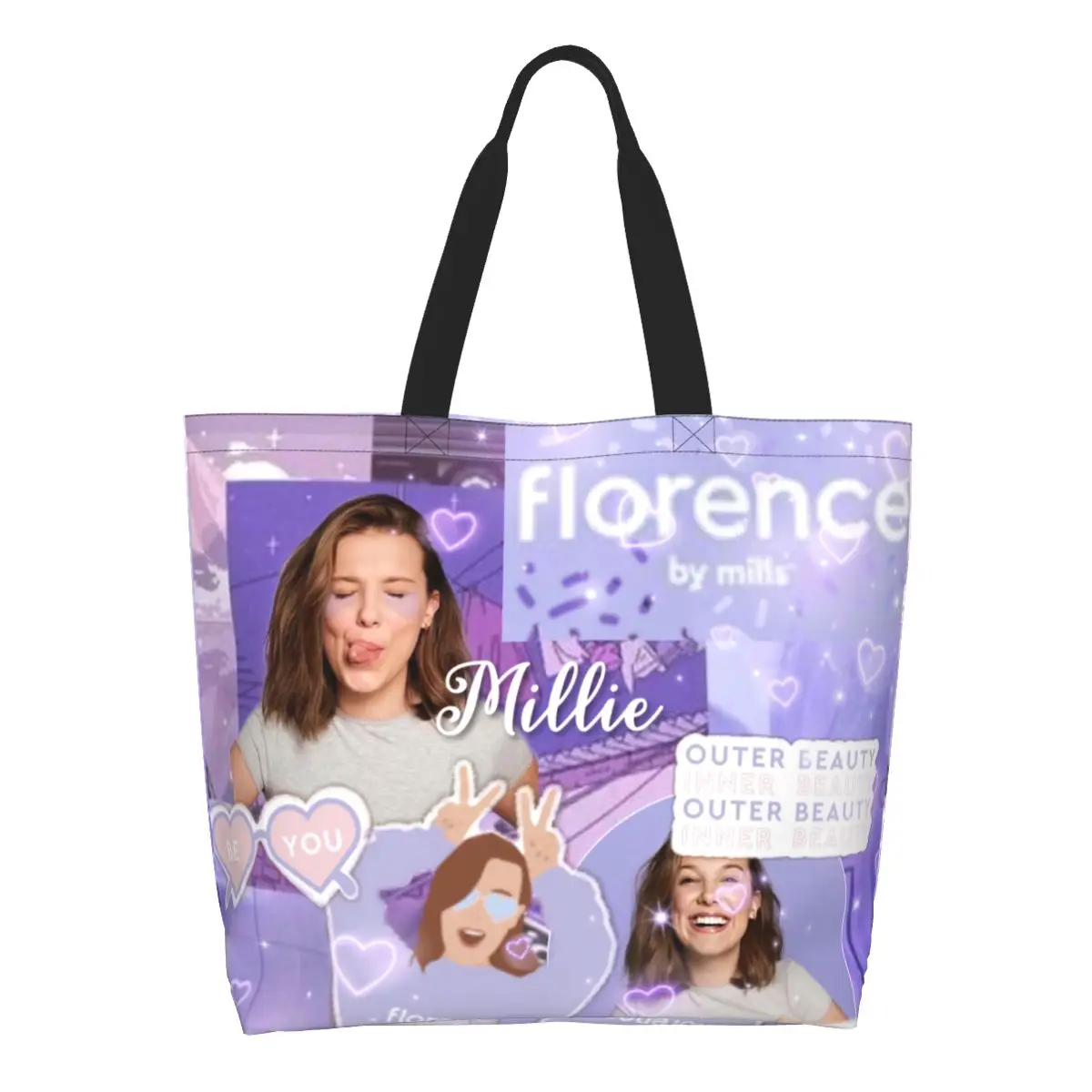 

Florence By Mills Groceries Shopping Bags Funny Print Canvas Shopper Shoulder Tote Bags Big Capacity Durable Handbag