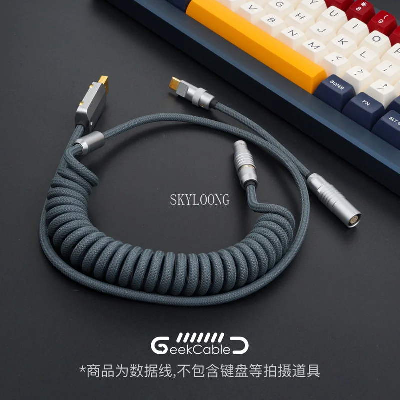 GeekCable Handmade Customized Mechanical Keyboard Data Cable For GMK Theme SP Keycaps Matrix Noah Theme Grey Blue Color