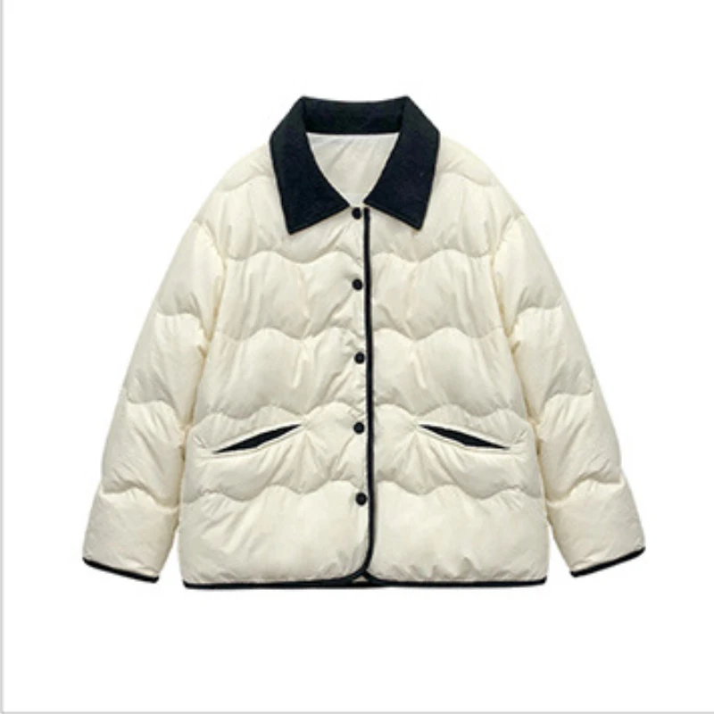 Вельветовая куртка с контрастным отложным воротником из пуха и хлопка для женщин