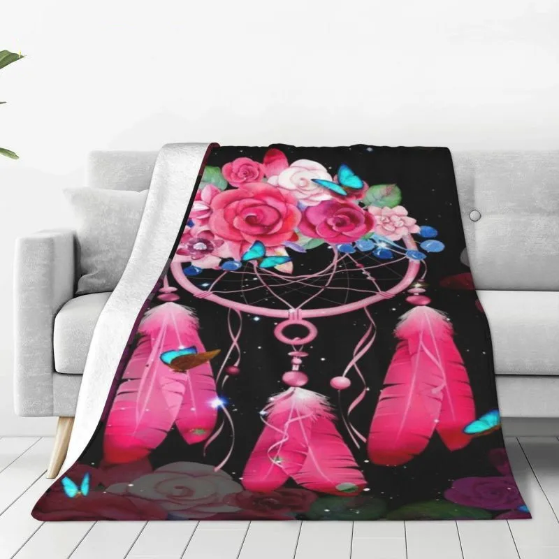 

Soft Warm Blanket All Seasons Sofa Decor Blanket Super Colorful Dream Catcher Feather Butterfly Pattern Flannel Throw King Size