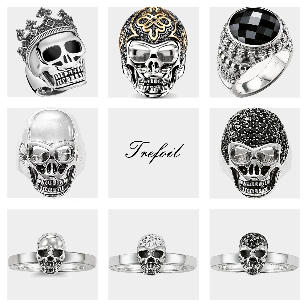 

Кольцо с черепом и короной, искусственное серебро, Новый Винтажный знак силы, Европейская бижутерия, панк-дизайн, подарок для мужчины, парня