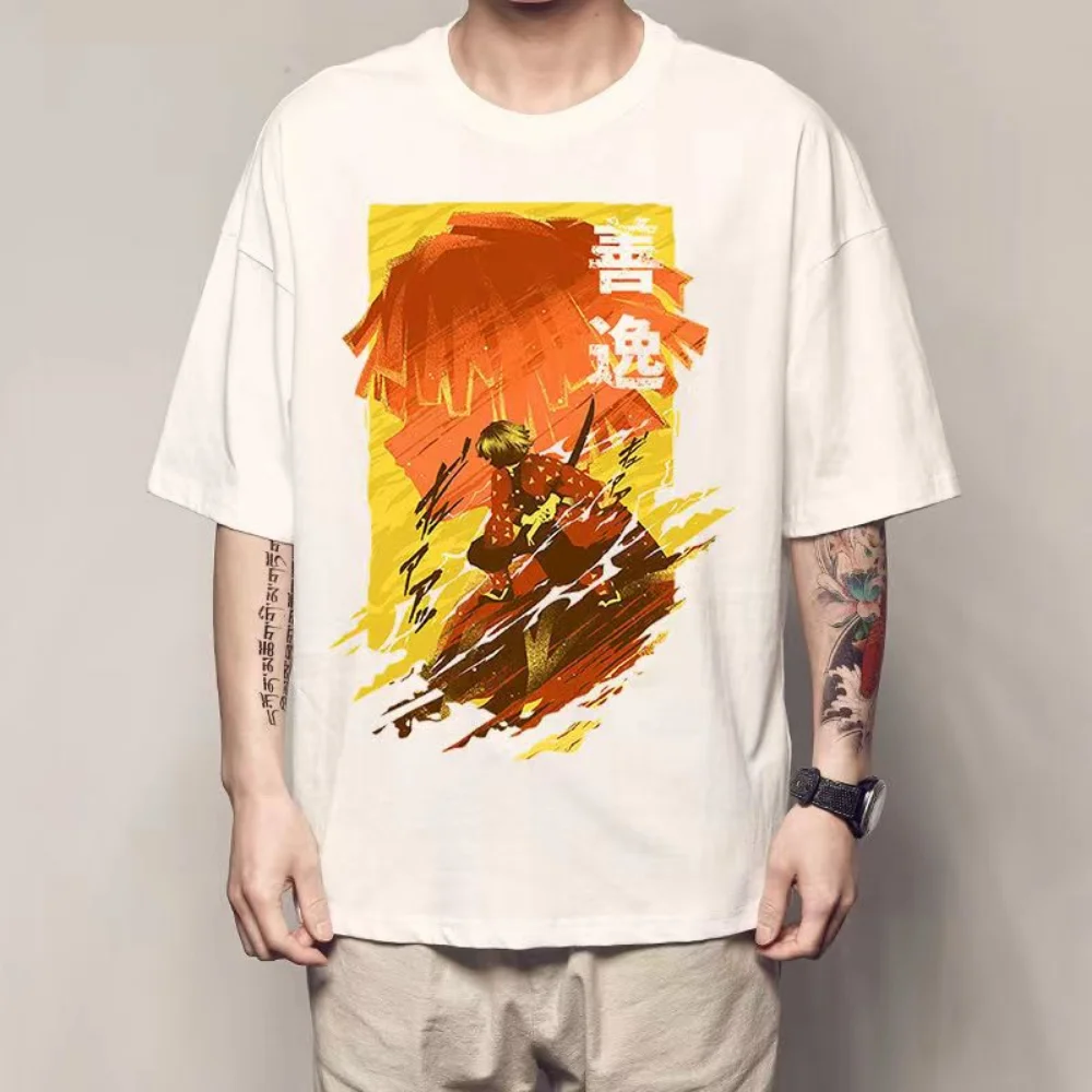 

Agatsuma Zenitsu Anime T-shirt Demon Slayer Manga Graphic Oversized Men Cotton Short Sleeve Tee Women Top Summer Couple Clothing