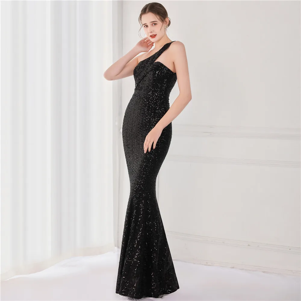 Sexy Women's Party Dress Colorful Gradient Skirt Evening Dress One Shoulder Sleeve Mermaid Prom Dress Elegant Dresses for Women