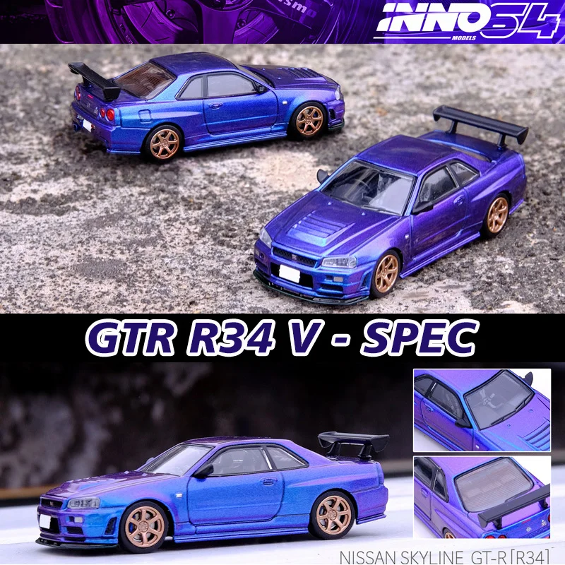 

INNO 1:64 Skyline GTR R34 Car Model V SPEC Midnight Purple Chameleon Alloy Diorama Collection Miniature Carros Toys