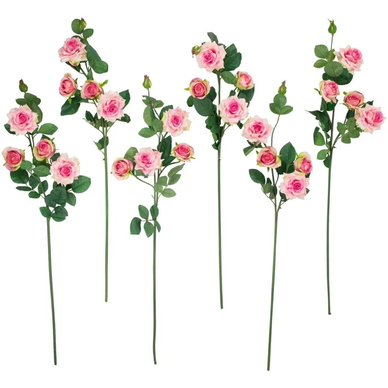 

Set of 6 Coral Pink Life Like Artificial Rose Floral Sprays 35"