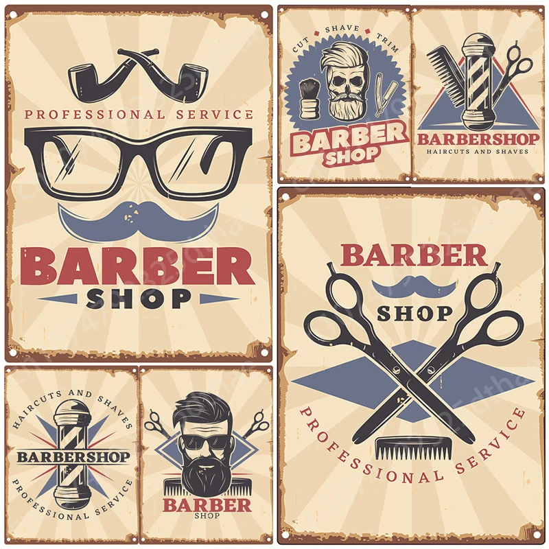 

Vintage Barber Shop Metal Tin Sign Art Posters Haircut Shave Beard Hair Clipper Hairstyle Man Cave Barbershop Wall Decor Plaque