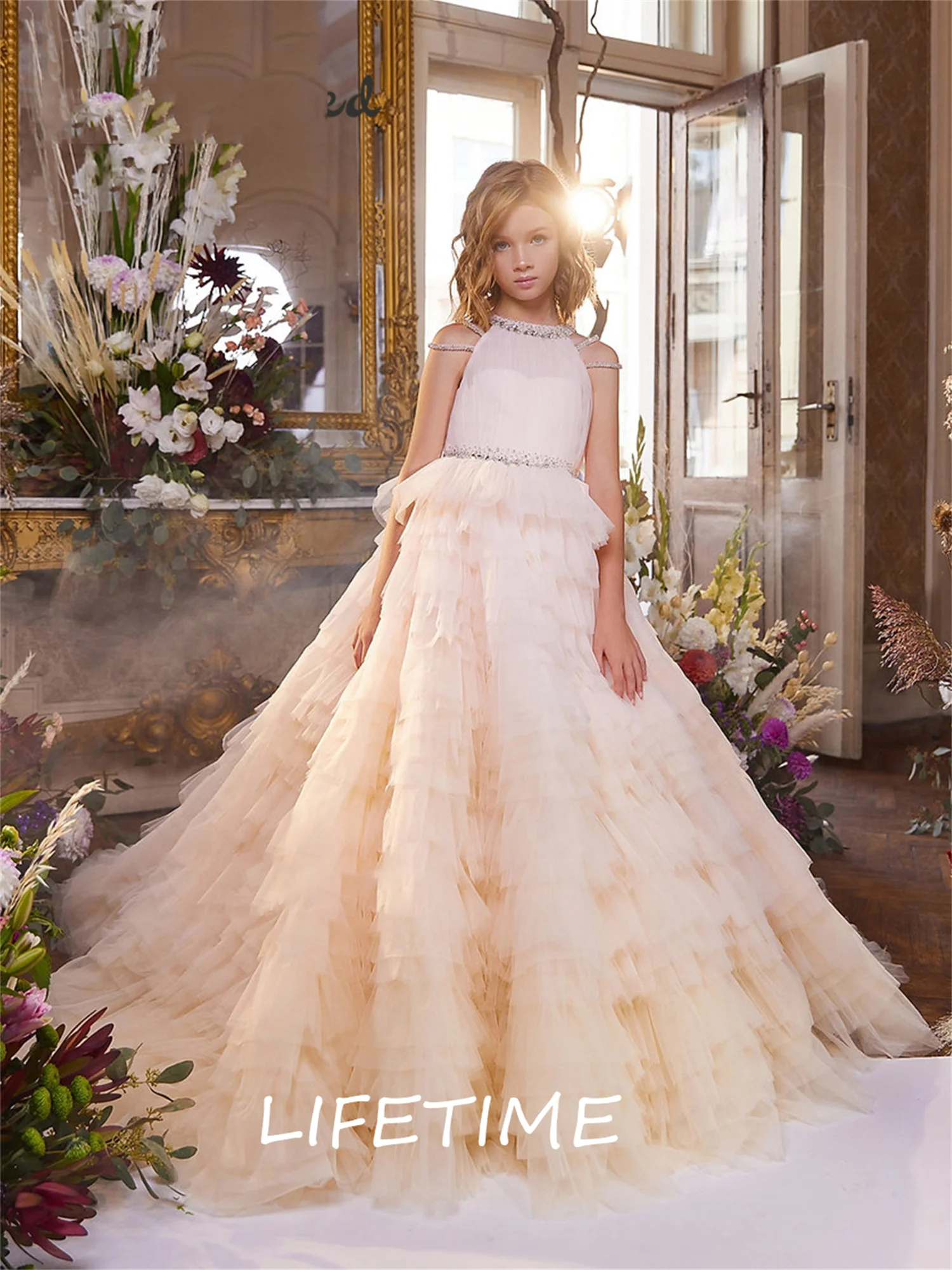 

Пышное платье принцессы для девочек, многослойное женское платье, милое платье для девочек на день рождения с кристаллами, платья для девочек, платье для девочек с цветами