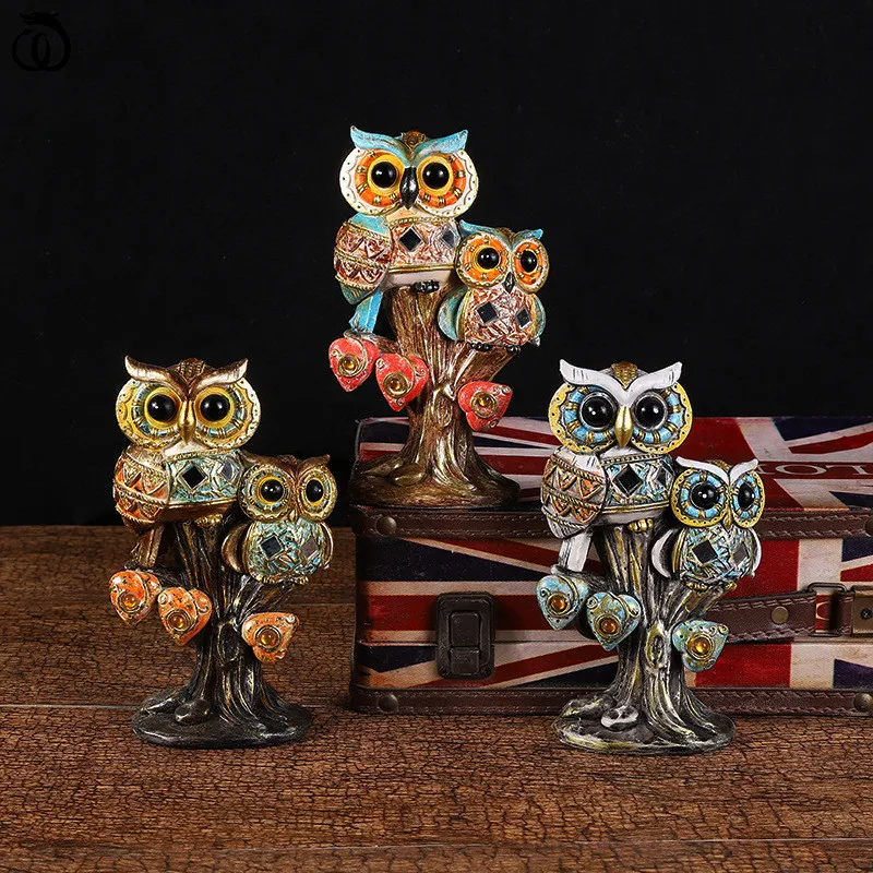 

Retro Owl Art Sculpture Cute Animal Statue Decoration Resin Craft Creative Home Decor Accessorie Bedroom Desktop Garden Layout