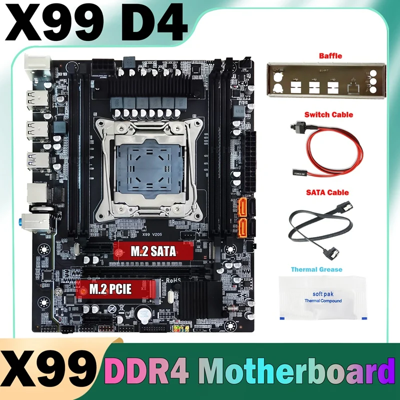 X99 Computer Motherboard Baffle Thermal Grease LGA2011-3 DDR4 Support 4X32G For E5-2678 V3 CPU