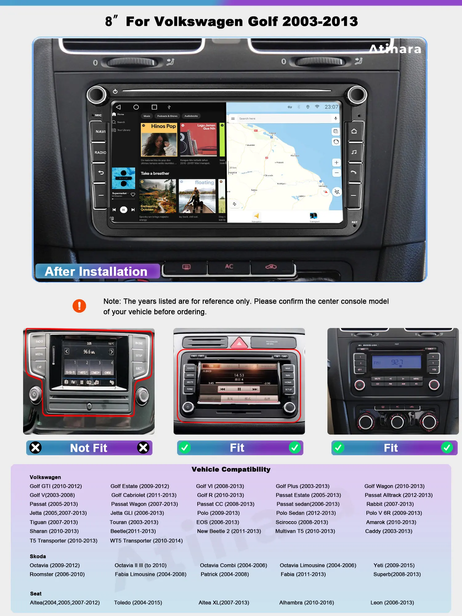 Atihara 8 &quotAndroid автомобильное радио для Volkswagen Golf 2003-2013 2Din 4G + Wi-Fi HD GPS мультимедийный