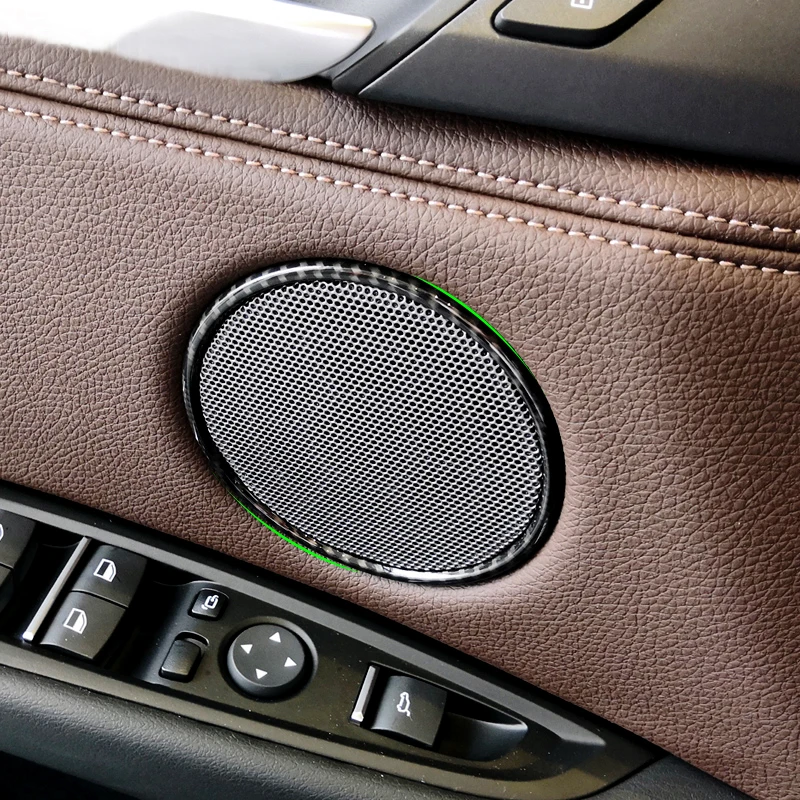 

4pcs Car Carbon Fiber Texture Interior Door Audio Speaker Ring Sticker Loudspeaker Cover Trim For BMW X5 X6 F15 F16 2014 - 2018