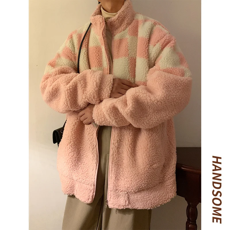 Winter Jacket Men Warm Fashion Thickened Lamb Wool Jacket Men Streetwear Korean Loose Short Coat Mens Thick Plaid Jackets M-3XL