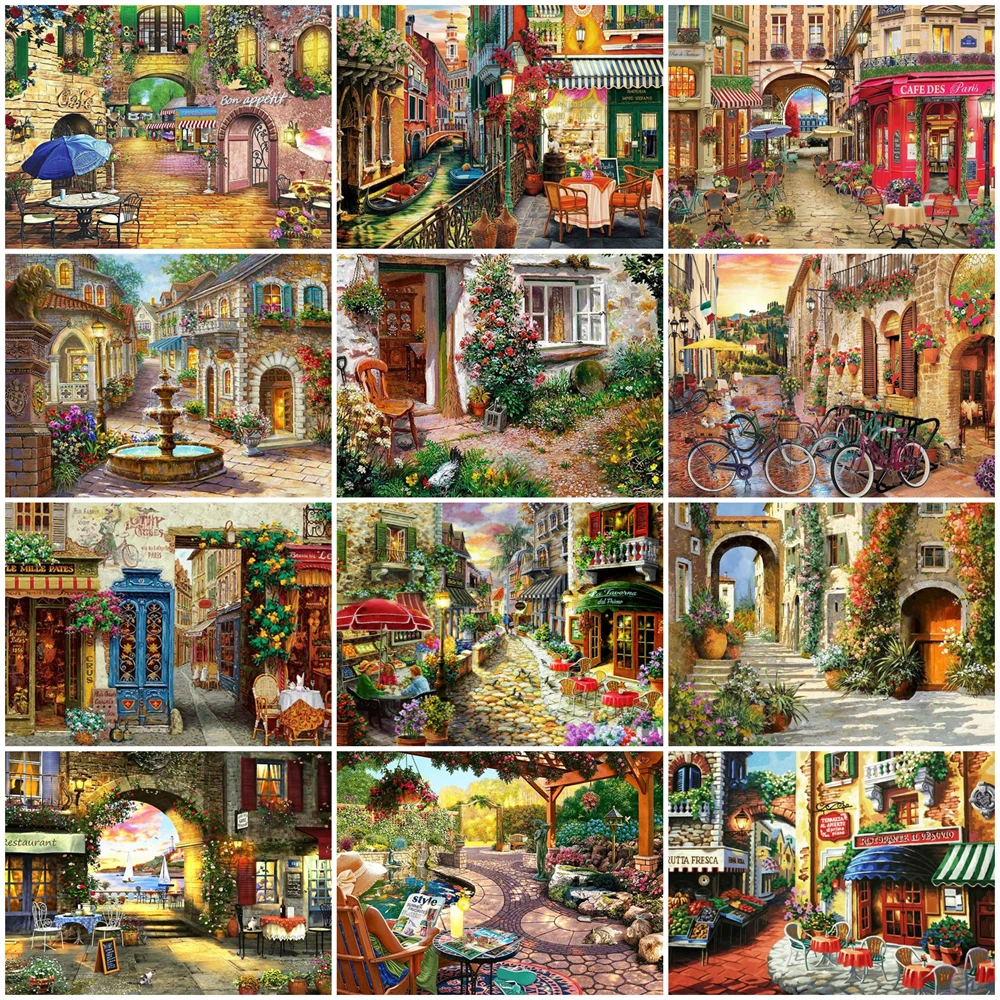 

EverShine Diamond Painting Street House Picture Of Rhinestones Embroidery Garden Needlework Art DIY City Mosaic Handmade Hobby