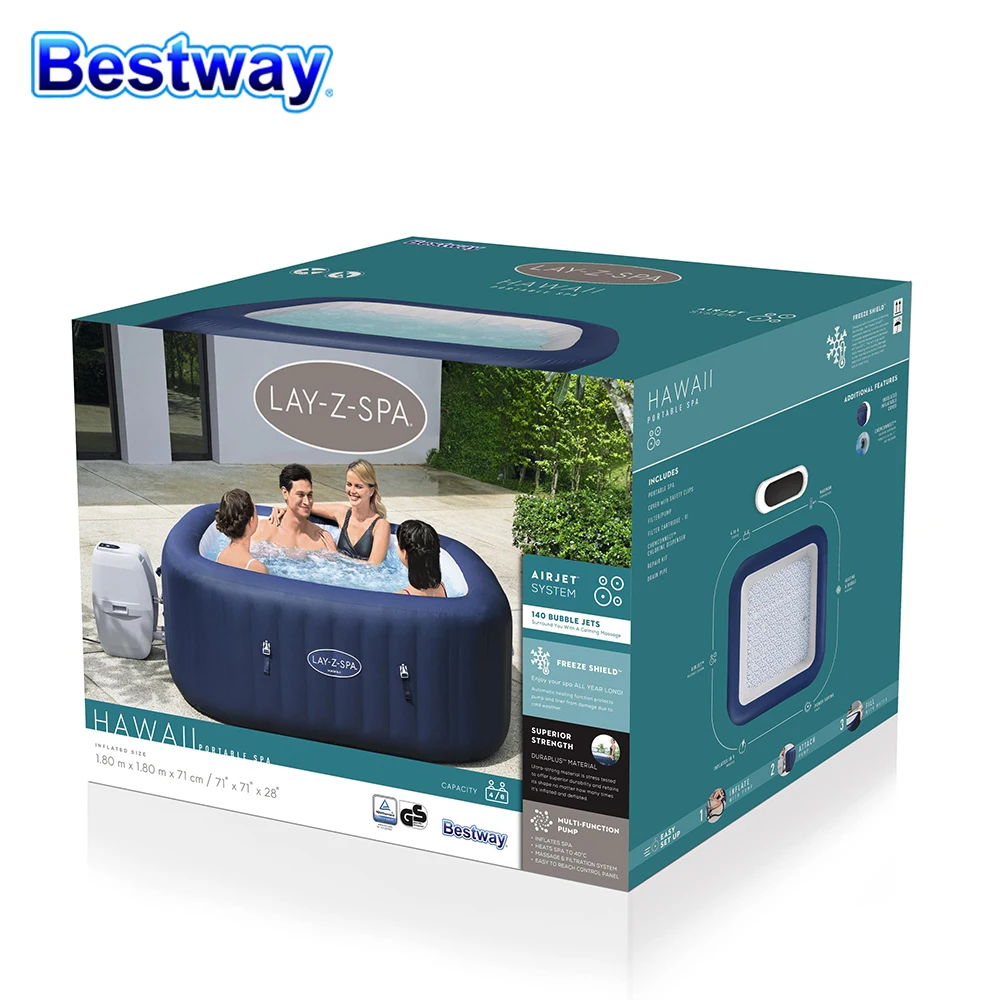 

Bestway 60021 Inflatable Hot Tub Spa 4-6 person Hawaii AirJet Jacuzzi Bubble Massage System for 4-6 Adults Outdoor Spa Tub Pool
