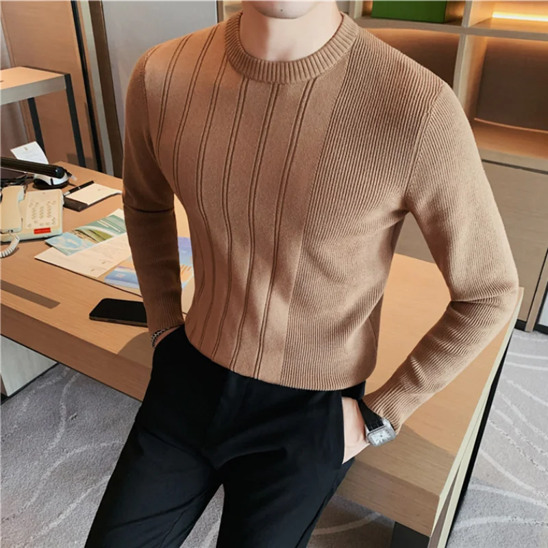

2023 Spring Autumn Period Kniting Sweater Mens Long Sleeve Round Neck Pullover Fashion Men slim Fit Casual All-Match Sweaters