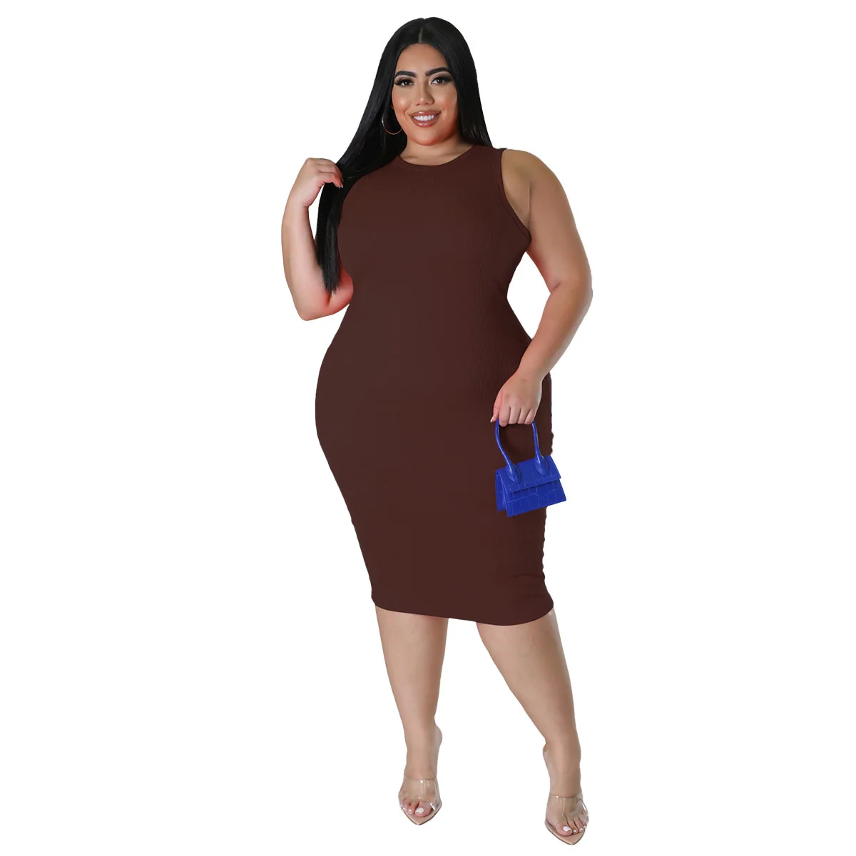 Plus Size Women's Dresses Fashion Casual Solid Color Sleeveless Dress 2023 Spring Summer New Large Size Female Elegant Dresses