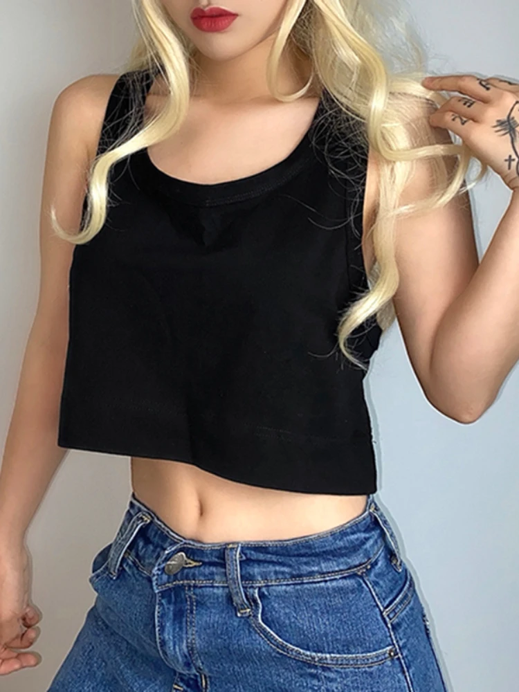 

Женский укороченный топ, повседневный однотонный топ без рукавов, весна-лето 2023