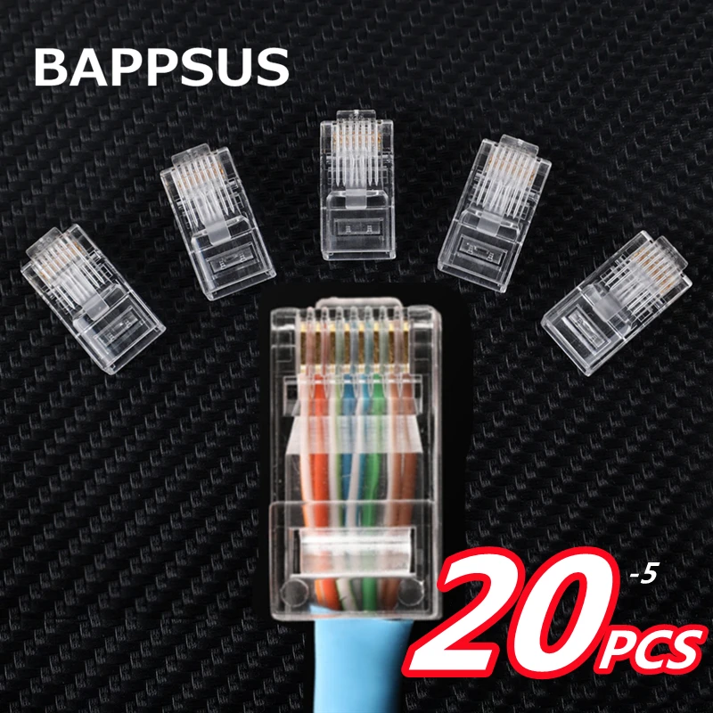 

BAPPSUS CAT5e RJ45 Connector 8P8C Modular Ethernet Cable RJ 45 Ends Ethernet Cable Crimp Connectors UTP Network Plug 5/10/15 PCS