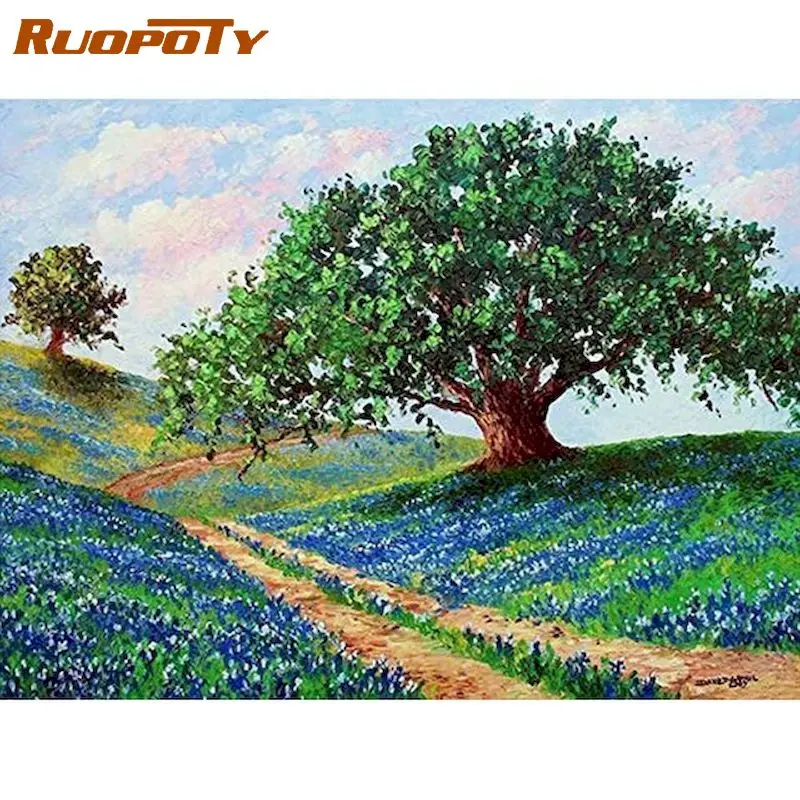 

RUOPOTY Oil Painting By Number On Canvas Green Tree For Adults Number Painting Diy Gift Home Decor Picture Paint Craft