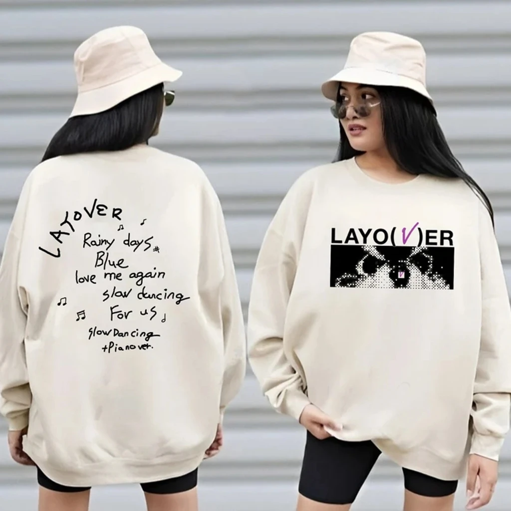 

Y2K Women's Hoodie Kpop Layover V Sweatshirt Harajuku Kawaii Dog Print Graphic Oversized Pullover, Gift for Army